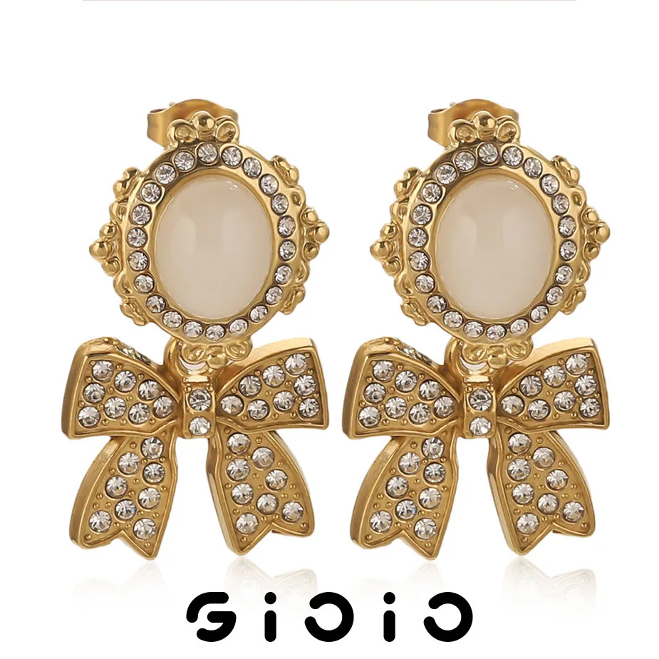 

GIOIO Vintage Style Earrings Women's Daily Fashion Matching Stainless Steel Bow Earring Gold Plated Jewelry Birthday Gift