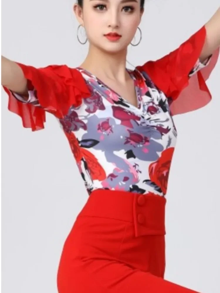 Ballroom Modern Dance V Neck Festival Tops Women Jazz Batwing Sleeve Street Adult Costume Original Carnival Latin Pole Clothes O