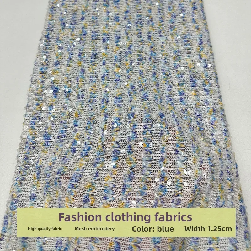 

Knit Mesh Elasticity Bead Sequin Striped Fabric for Childrens Clothing Dress Design Cloth Diy By The Yard Sewing Material