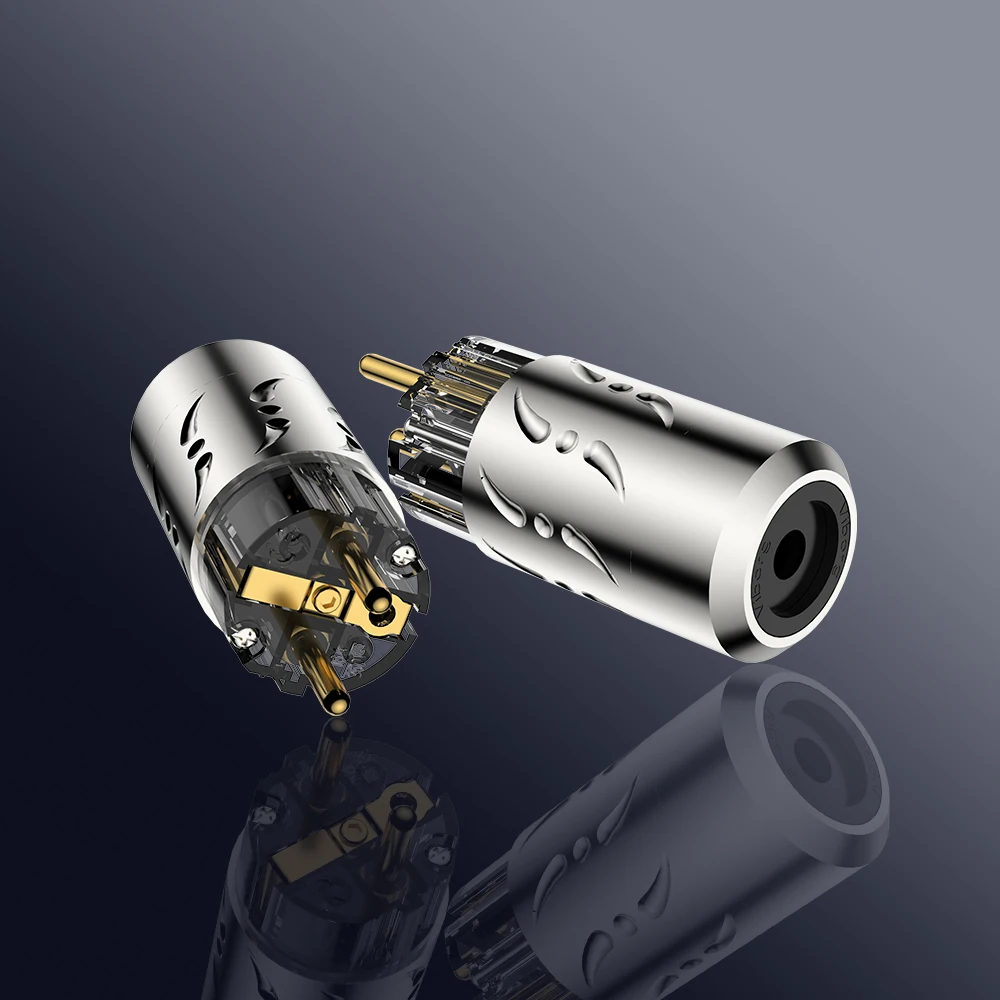 Viborg X Hifi Audio 20mm Pure Copper 24K Gold Plated Aluminum Alloy Transparent Power Cable Connector with EU Schuko Power Plug