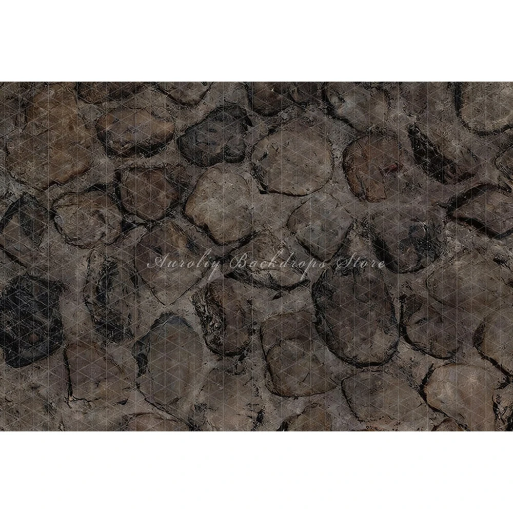 Rustic Stone Tile Mosaic Photography Backdrop Brown Cobblestone Floor Wall Texture Product Portrait Photo Studio Background
