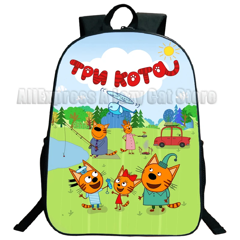 Three Kittens Backpack for Boy Girl Kids E-cats Student School Bookbag Cartoon Daypack Preschool Primary Bag Hiking