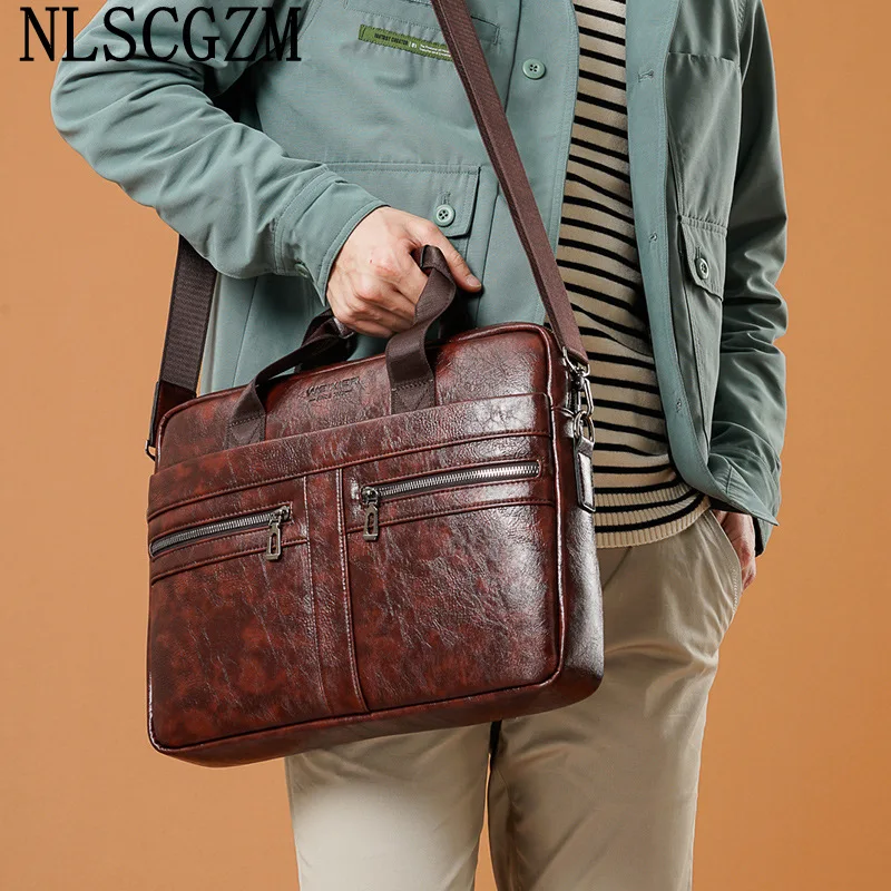 Leather Laptop Bags for Men Laptop Handbag Briefcase Men Office Bags for Men Luxury Designer Handbag Crossbody Bags сумка мужска