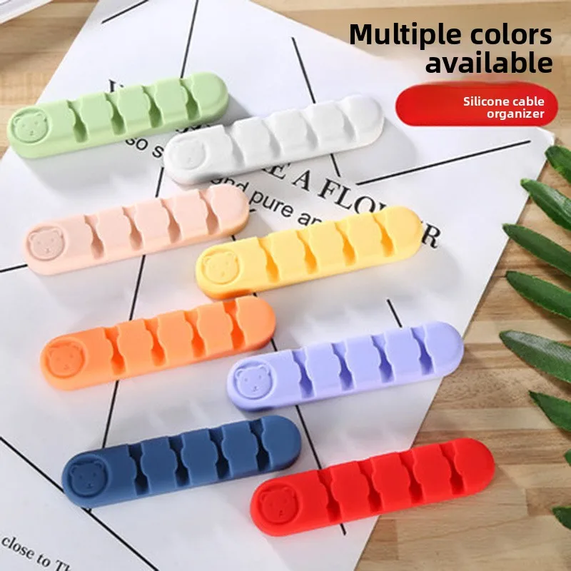 Desktop Wire Management Hub - Silicone Self-Adhesive Cord Organizer, Reusable Wrap for Data Cables & Charging Wires