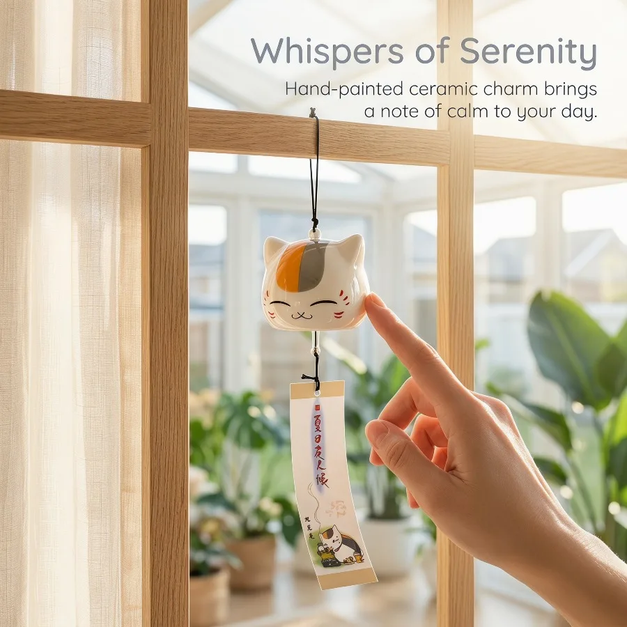 3 inch Madara Cat Wind Chime Glass Clear Anime Jellyfish Bells Natsume Yuujinchou Japanese Style Handmade Home Room Decoration