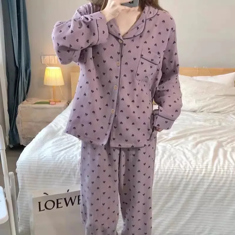 

Purple Heart Sweet Style Homewear Spring/Autumn Season Premium Long-Sleeved Pyjamas Women's Dormitory Wear Outerwear Set