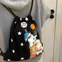 New 2025 Drawstring Canvas Backpack Large Capacity Star Print Storage Bag Lightweight Commuting Transparent Pain-Free Bag