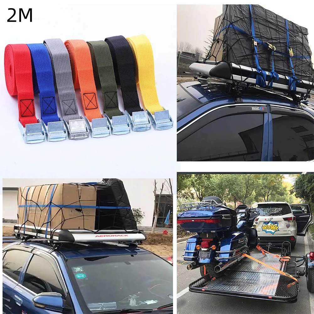 2M Car Luggage Strap Zinc Iron Press Buckle Tie Motorcycle Bike With Metal Buckle Tow Rope Strong Ratchet Belt Accessories