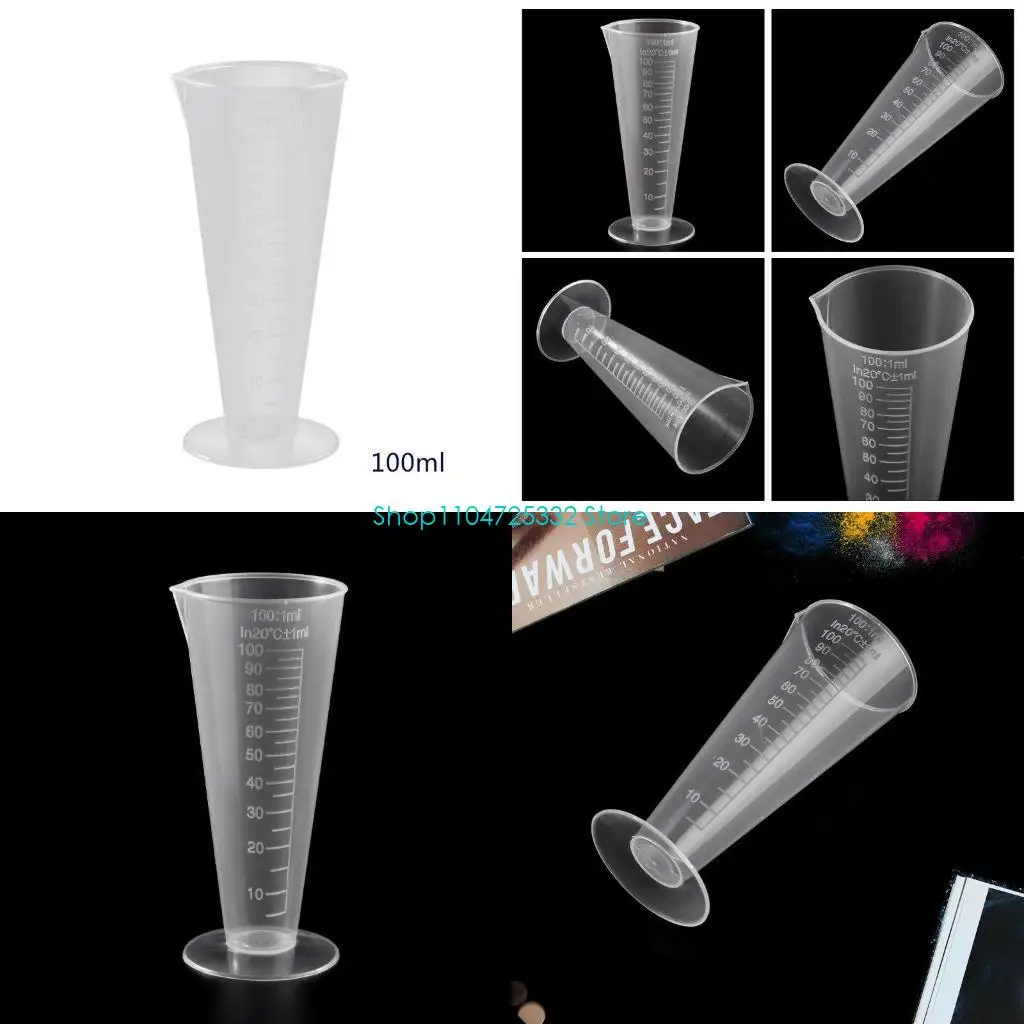 كوب خلط قياس بلاستيكي مثلثي متدرج P5EA شفاف لمطبخ المختبر