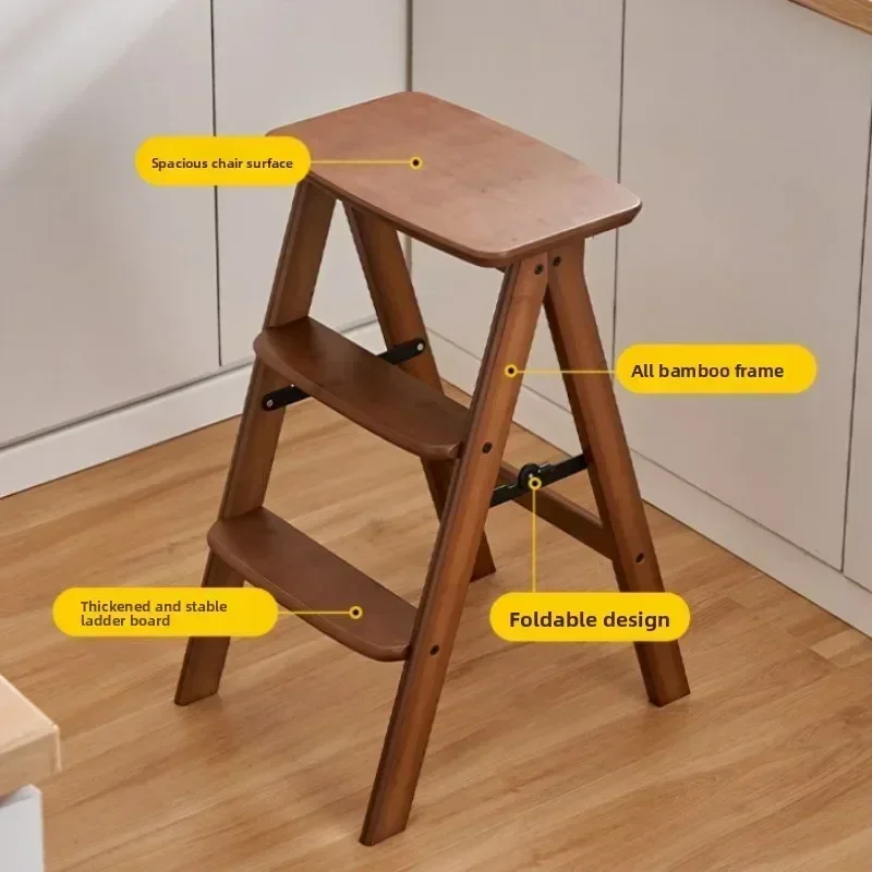 Household Multifunctional Kitchen High Stool Foldable Stool High Three Steps Ladder Stool Portable Thickened Small Bar Stool
