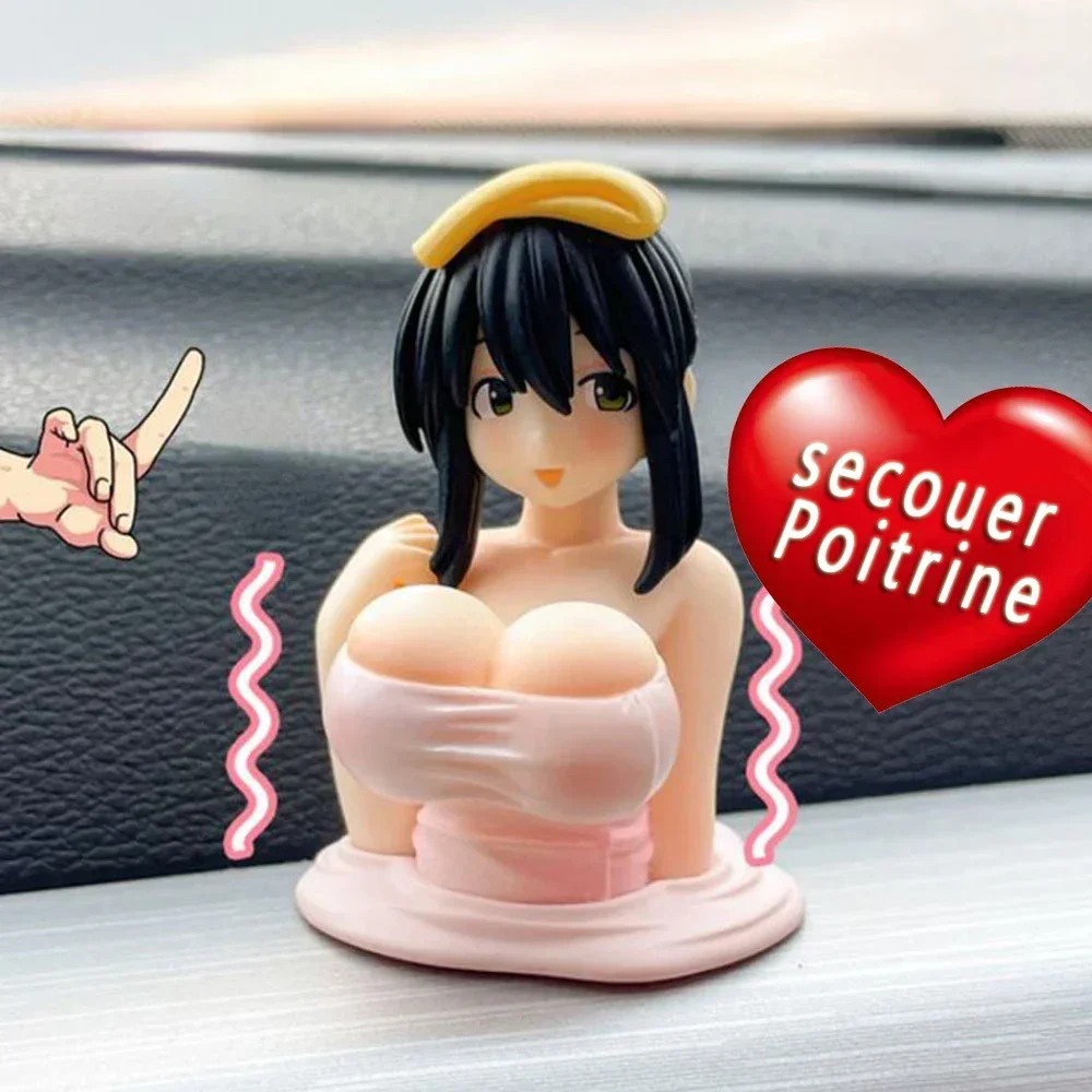 Cute Sexy Chest Shaking Ornaments Indoor or Motorcycle and Car Dashboard Decorations Kanako Collection Model Kawaii Anime Statue