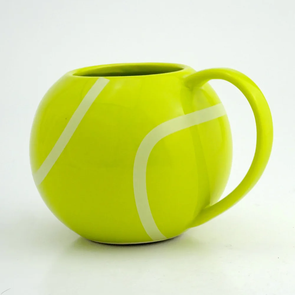 Fun Tennis Ball Shaped Painted Ceramic Coffee Cups, Set Of 4, For Drinks And Home Decor