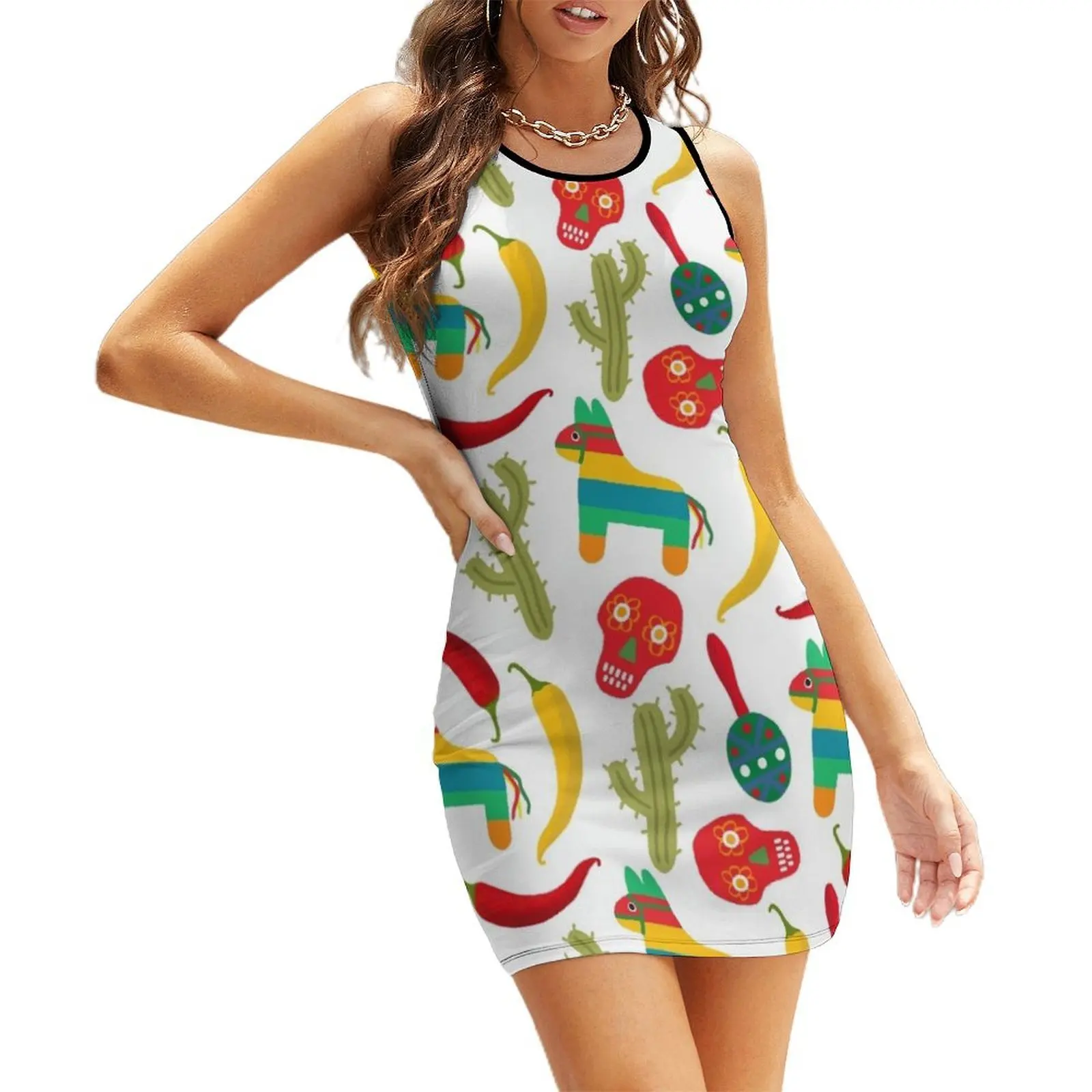 

Pattern made of traditional Cinco de Mayo symbols. Mexican Fiesta Cinco de Mayo Party Invitation. Sleeveless Sundress