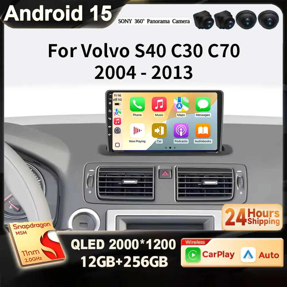 

Для Volvo S40 C30 C70 2 MS 2004-2013 Android 15 2K QLED Автомобильный стерео радио Carplay GPS Navi BT RDS Мультимедийный видеоплеер 4G WIFI