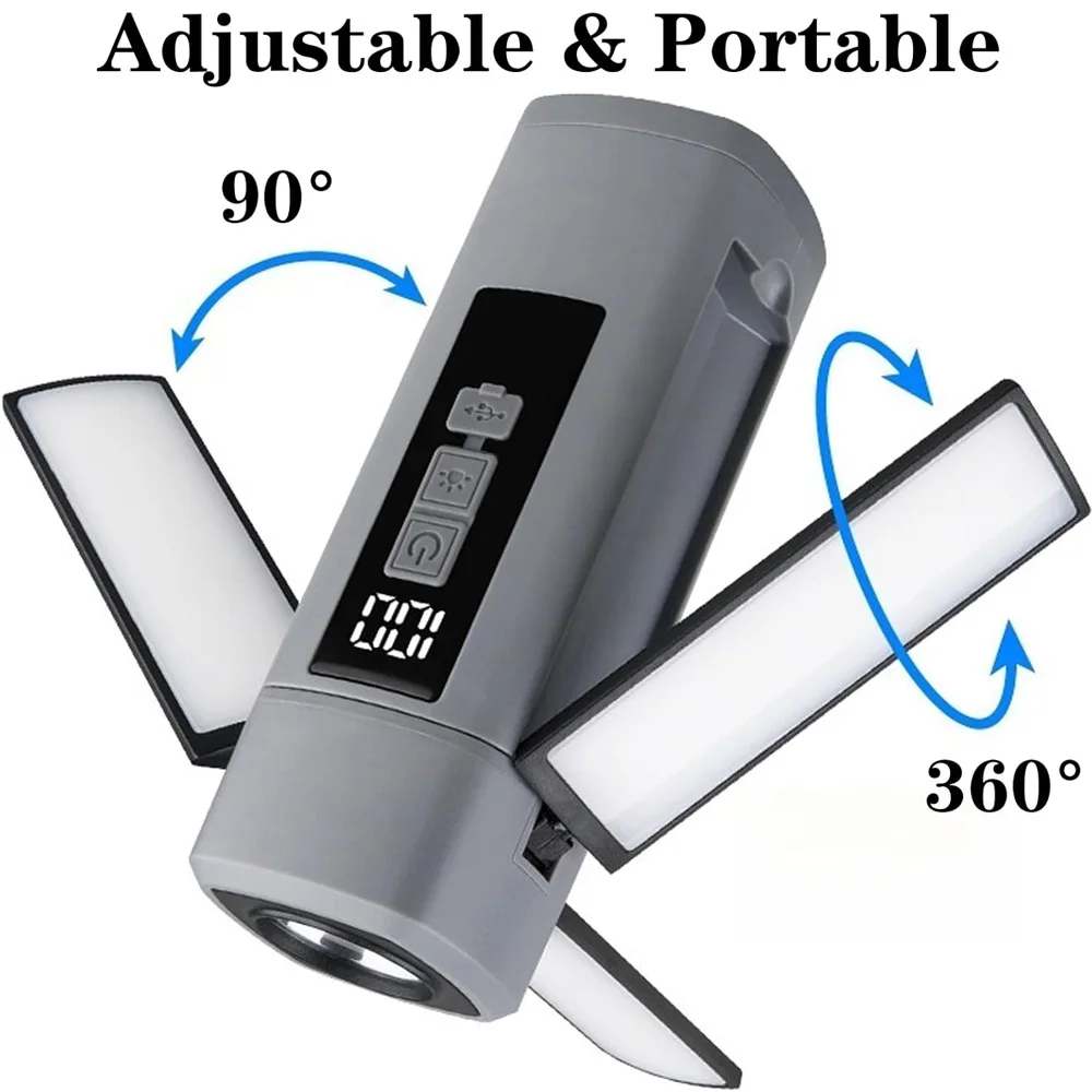 Rechargeable 1800mAh LED Camping Lantern with 360° Foldable Design, Magnetic Base, Red Alert Light & Waterproof Flashlight