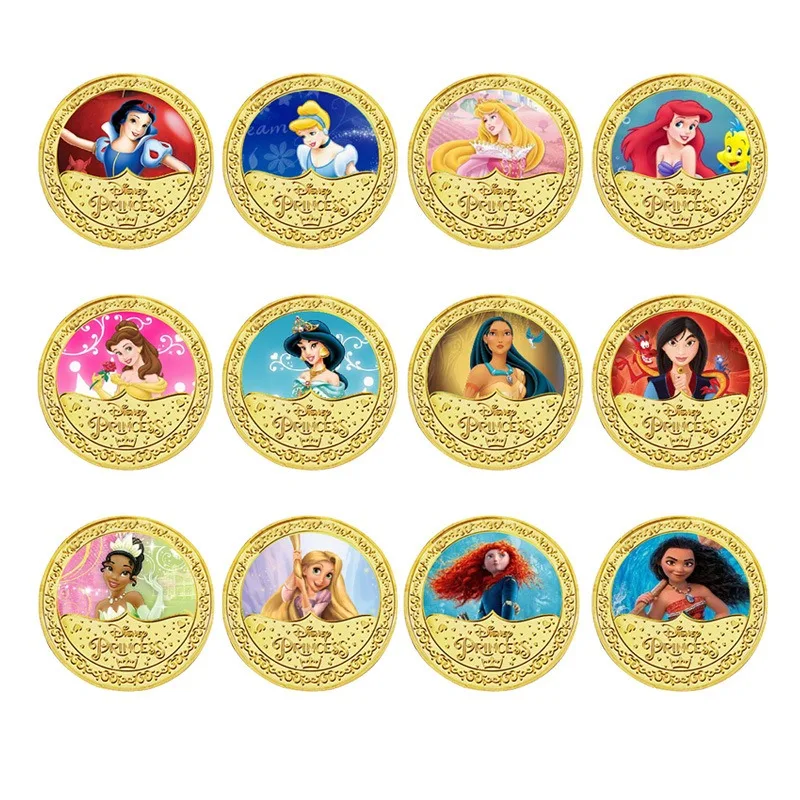 

Cute Disney Princess Commemorative Coin Action Anime Figure Ariel Belle Anna Elsa Coin Cartoon Ornament Collection Children Gift