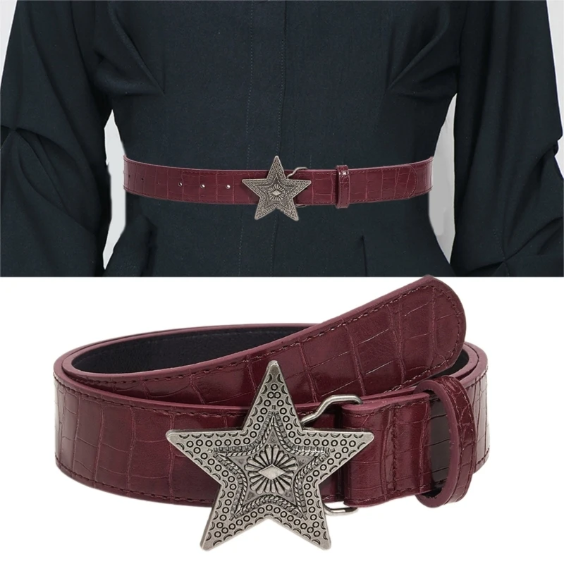 

Metal Star Buckle Belts Aesthetic Embossed PU Belt JeansPants Belt 2000s Girl Waistband Female Western Waiststrap Decors