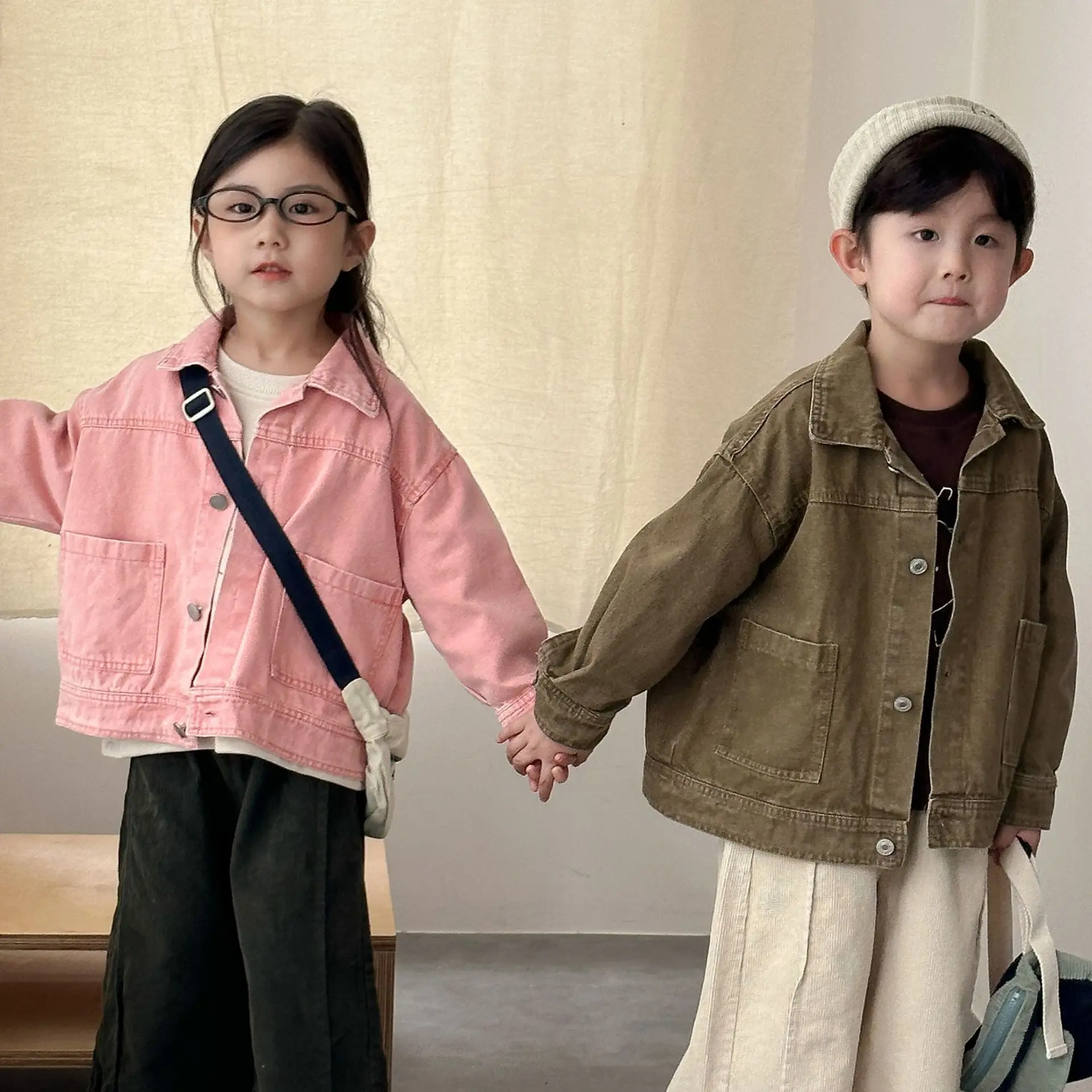 

2025 Autumn New Children Long Sleeve Coat Solid Girls Loose Denim Jacket Boys Fashion Casual Cardigan Baby Tops Kids Clothes