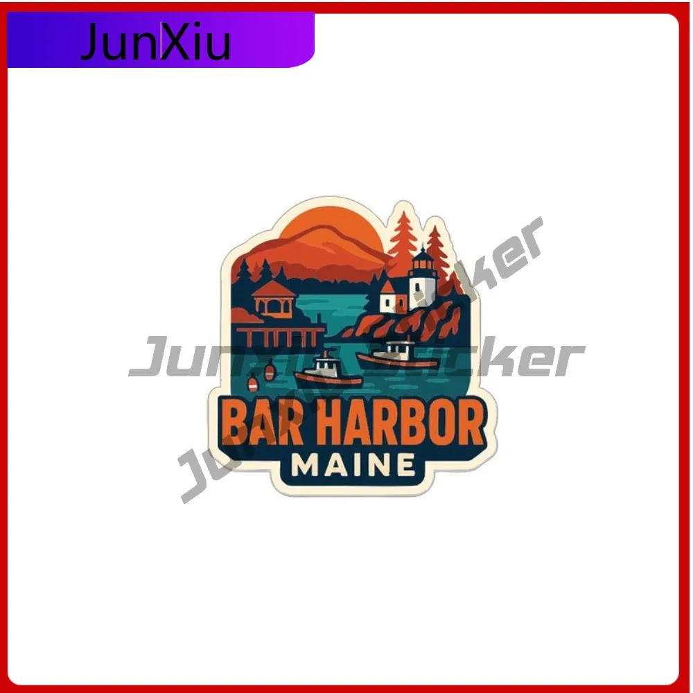 

Bar Harbor Maine Sticker Vinyl Die-cut Decal Decorative City Skyline Landmark Design Motorcycle Windshield Luggage Kayak Sticker