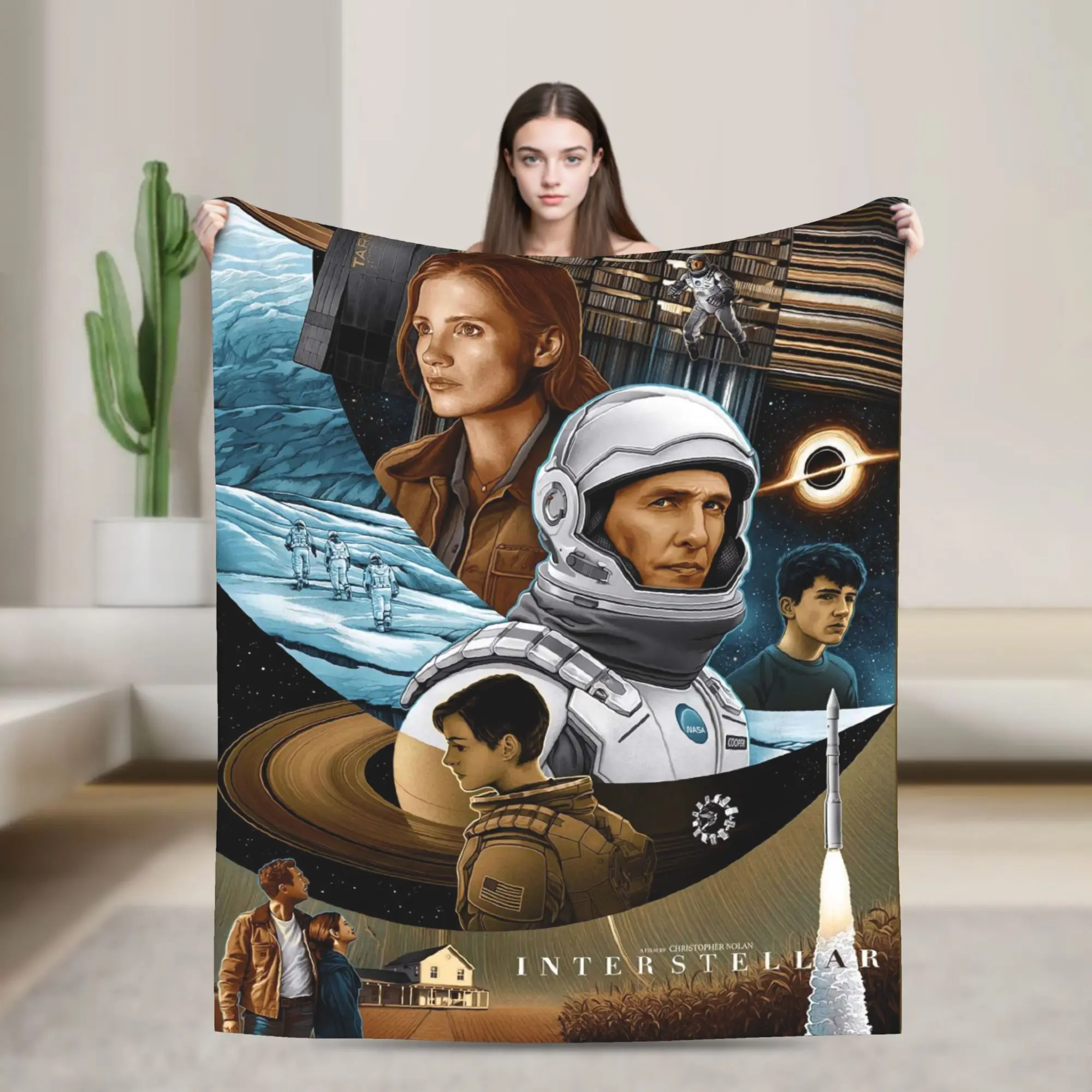 Interstellar Movie Flannel Blanket Winter  Warm Soft Throw Blanket for Kids Adult Couch Bed Print Bedspread Sofa Bed Cover