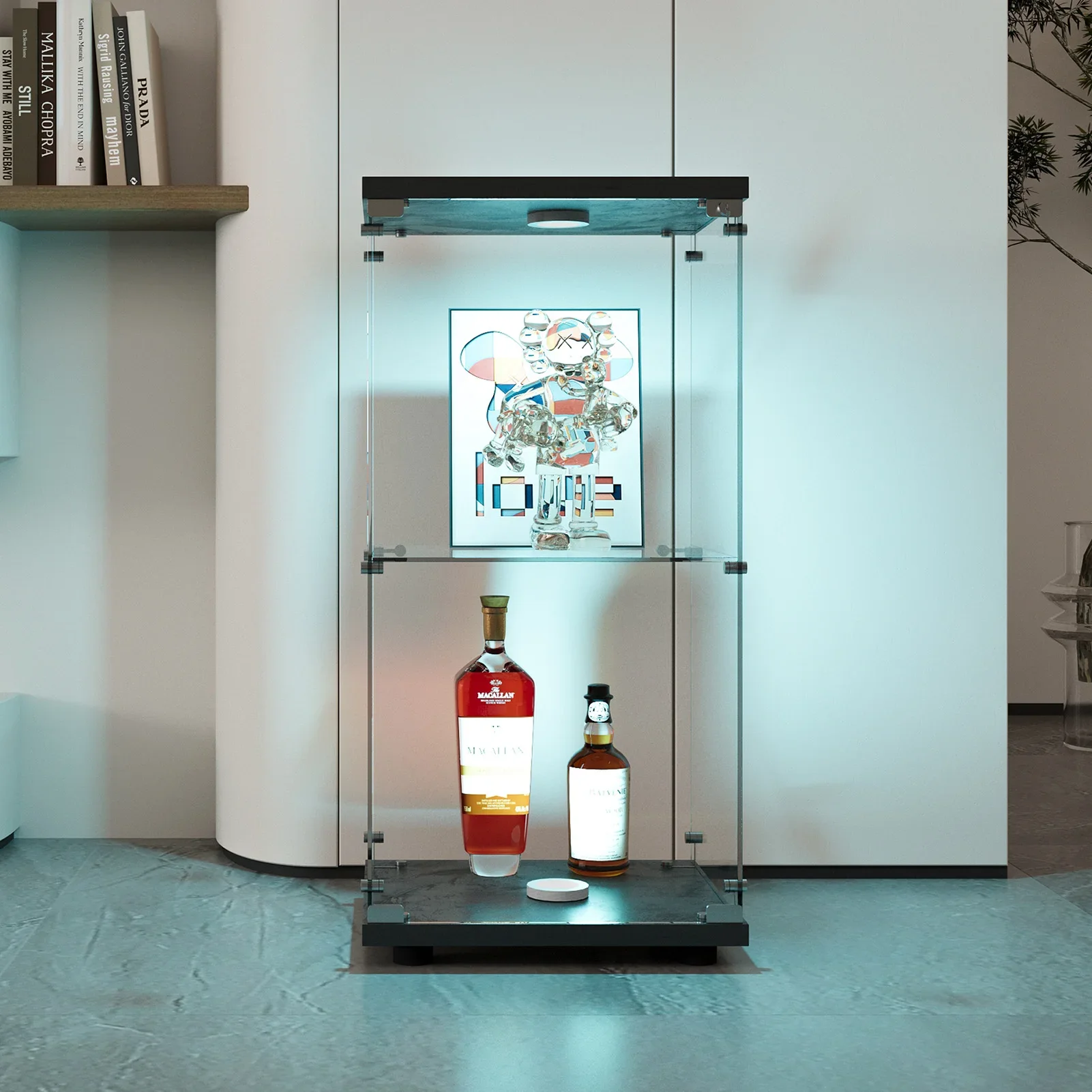 Vitrina de cristal multiusos, mueble con una sola puerta y cerradura, fabricado con vidrio templado y protección contra golpes, ideal como mueble de almacenamiento independiente para la decoración del hogar y la oficina.