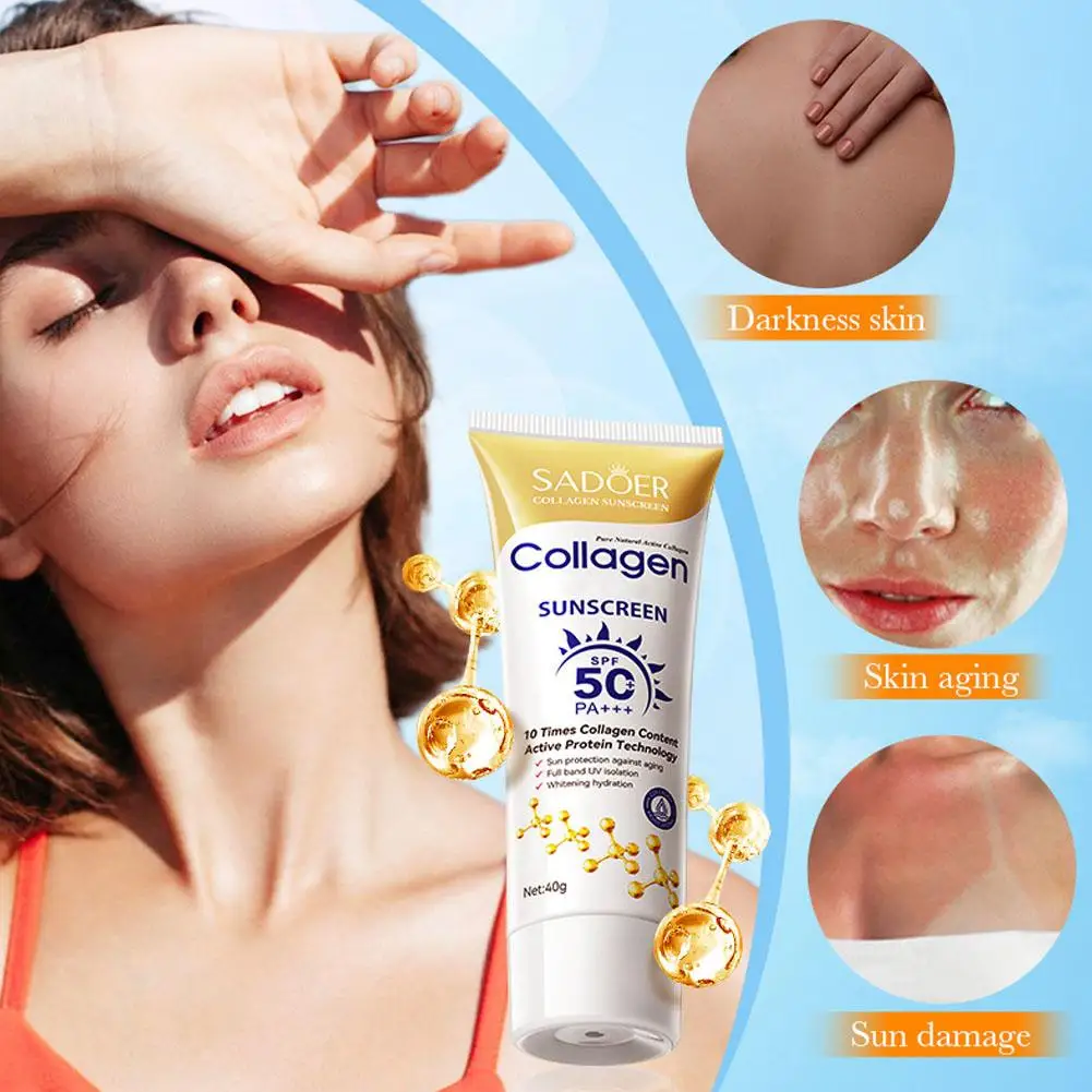 1/3PCS SADOER Protector Solar con Colágeno Spf 50+, Protector Solar Fuerte, Refrescante, Control de Grasa, Anti UV, Antioxidante, Crema Solar Facial Hidratante
