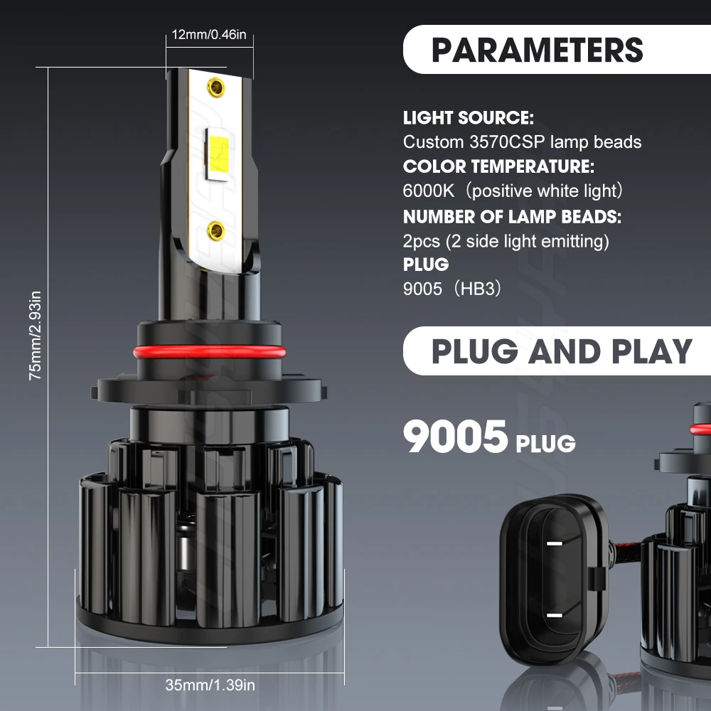 CHUSYYRAY 9005 LED Car Headlight Bulbs 9005 HB3 48W 12000LM 6000K Auto Headlamp Easy Installation Plug And Play Car accsesories