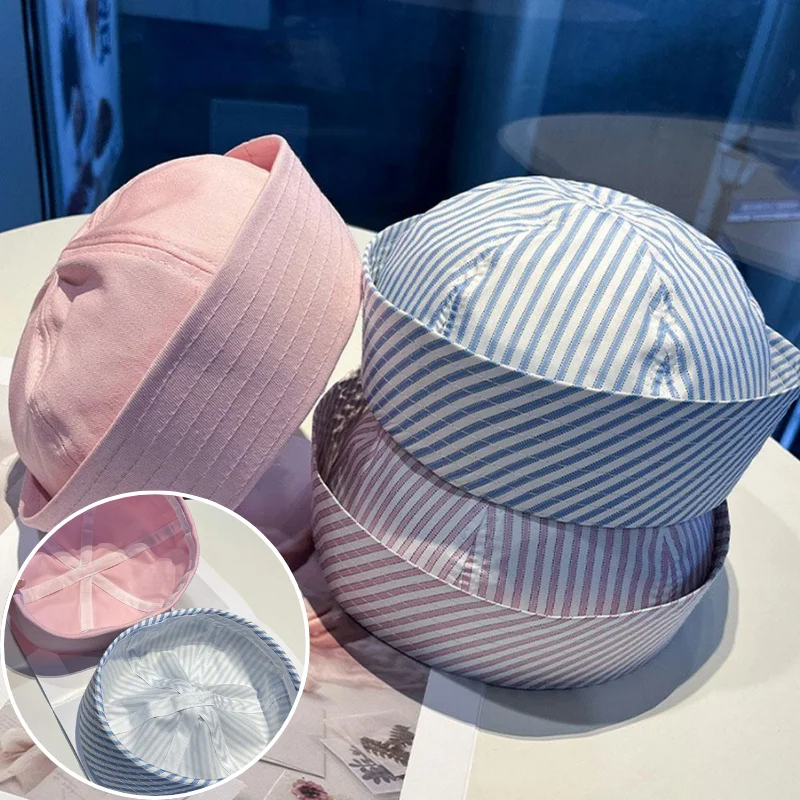 Casual Stripe Cosplay Sailor Hat UV Protection Breathable Comfortable Cosplay Sailor Hat for Men Women Reversible Flat Top Cap