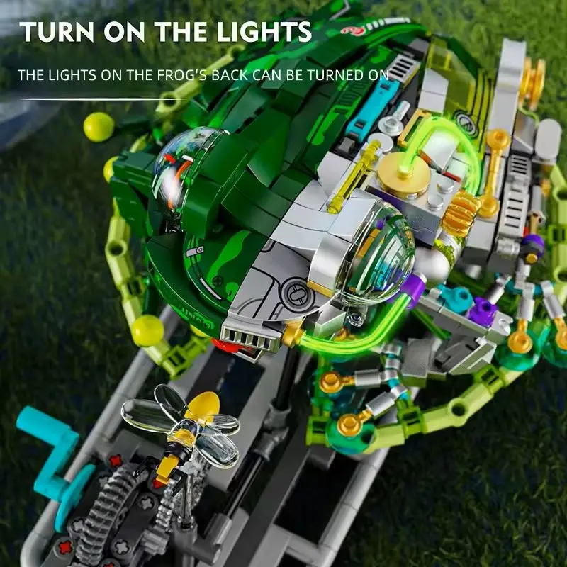 898PCS New Mechanical Frog Building Blocks With Lights Movable Gears Simulated Creative Toy Ornament Exquisite Christmas Gifts