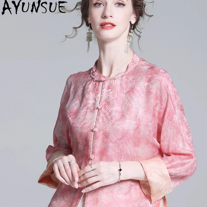 

AYUNSUE Высококачественные топы из 100% тутового шелка для женщин, элегантные рубашки, женская одежда, осень 2022, винтажная рубашка Lрубашка Женская