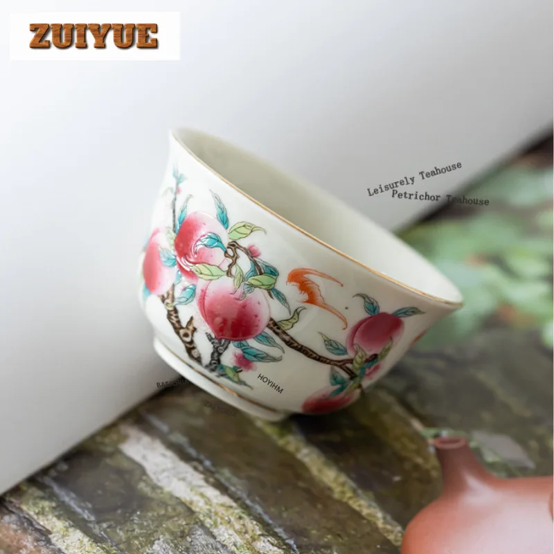 70ml Underglaze Colour Peaches Teacup Ancient Tea Bowl Mug Tea-tasting Smelling Cup Chazhan Master Cups Tableware Decoration