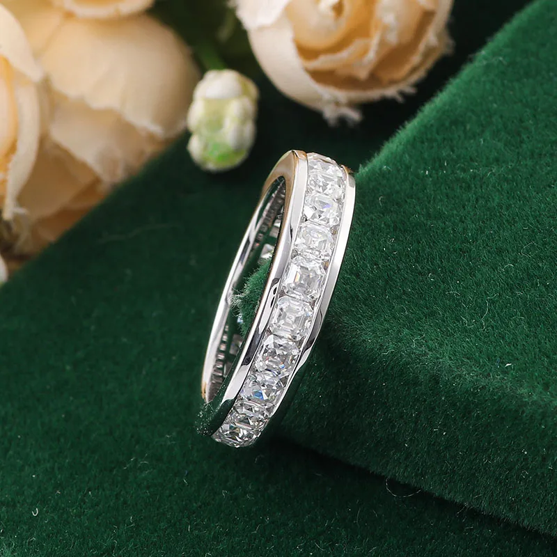 Provence 10K/14K/18K Moissanite Wedding Band for Women Asscher Cut D Color Women's Promise Rings Full Eternity Rings