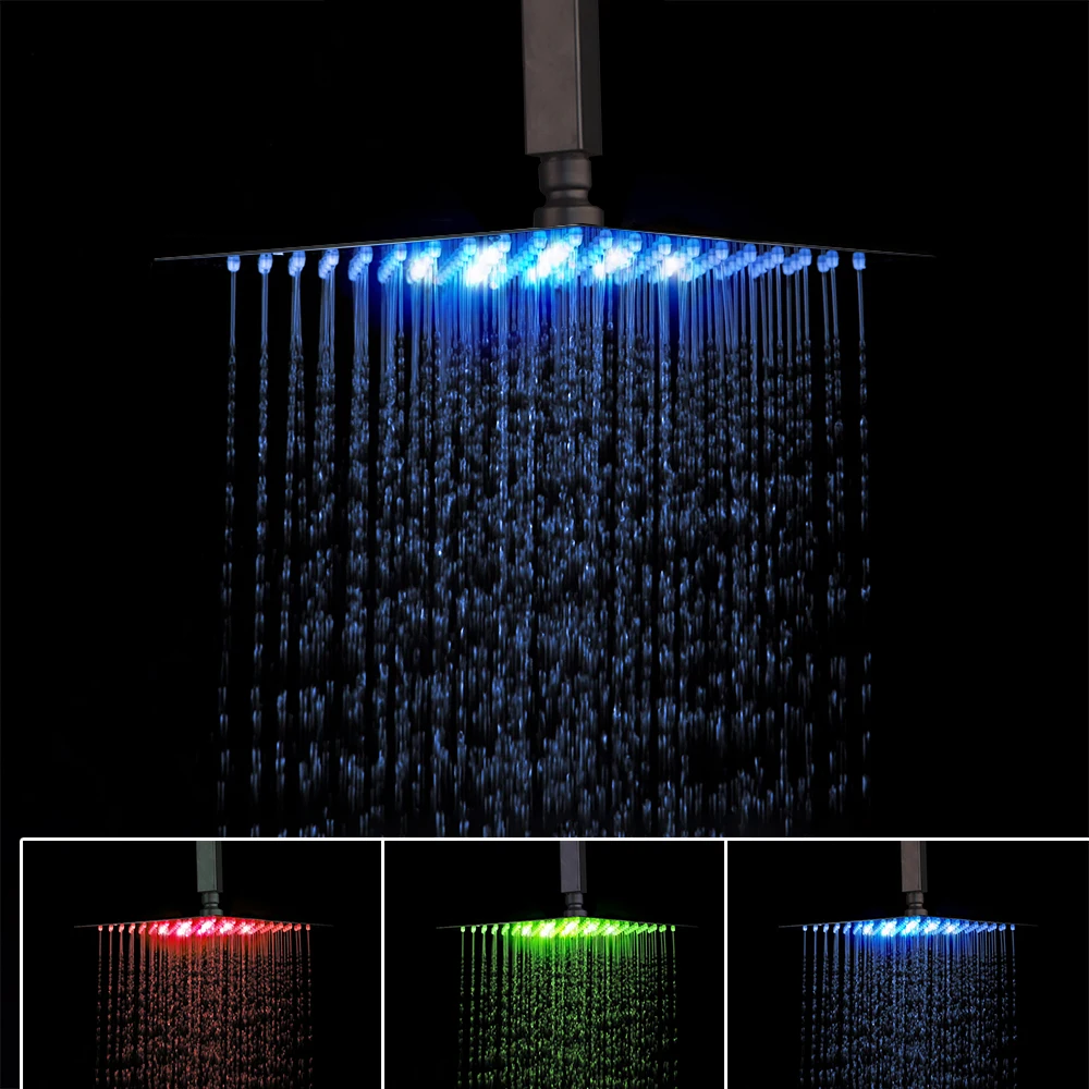 YANKSMART Matte Black Bathroom Rainfall Square Shower Head With Arm Combo Bathtub Wall Mounted Shower Mixer Water Faucet Set