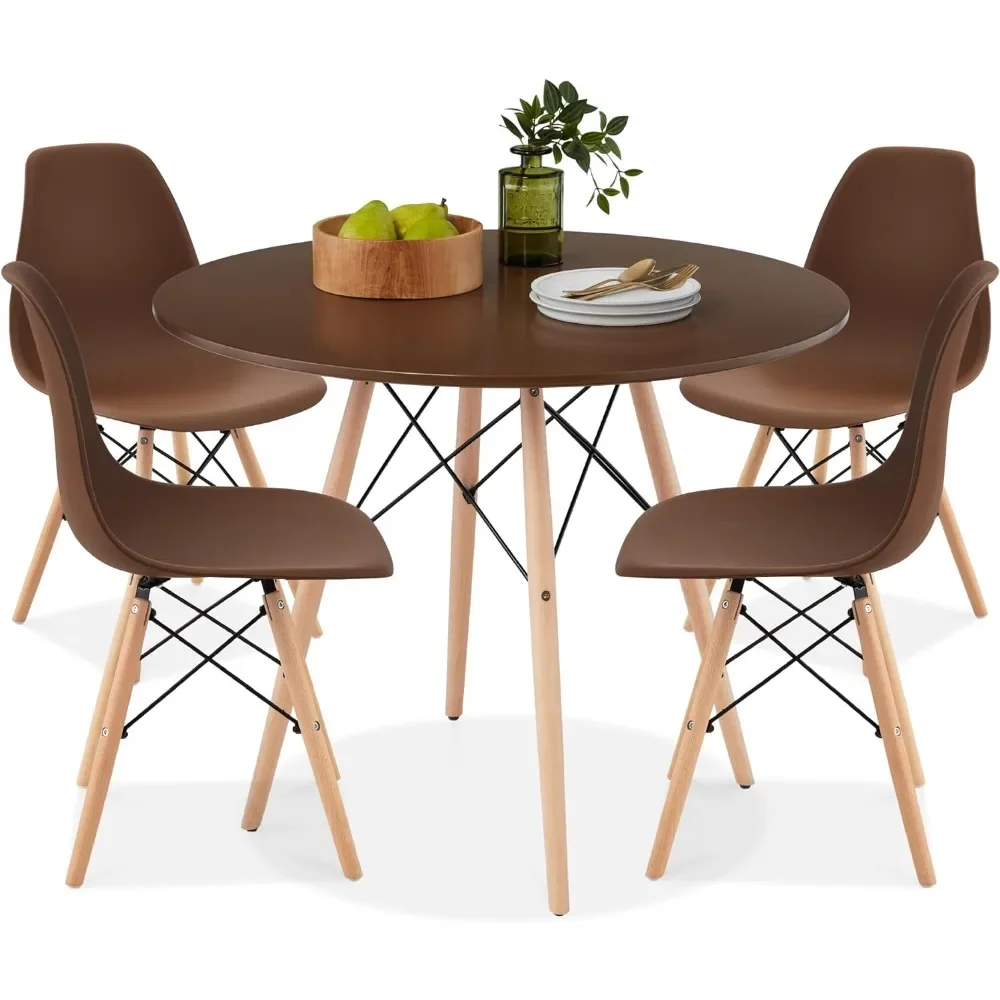 5-Piece Dining Set, Compact Mid-Century Modern Table & Chair Set for Home, Apartment w/ 4 Chairs,Metal Frame - Brown/Oak