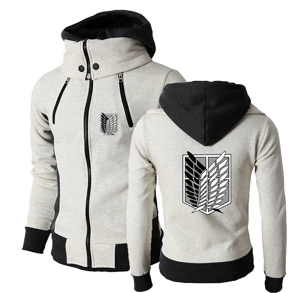 2023 New Spring Autumn Attack On Titan Logo Print Casual Sports Long Sleeve Multi-zip Hooded Coat Men's Slim Solid Color Hoodies