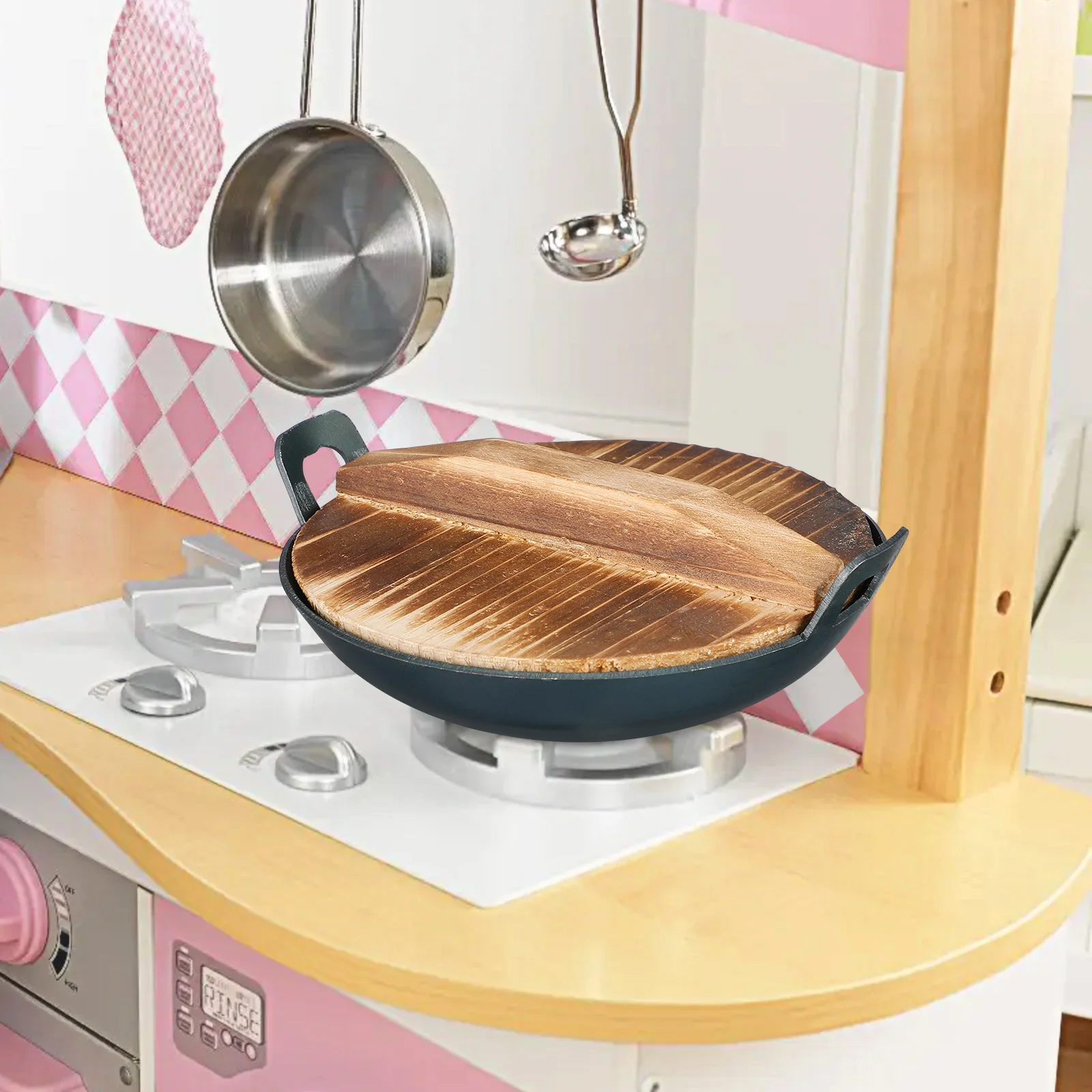 

1 set Mini 9 5cm Iron Wok with Lid Miniature Kitchen Gadgets Safe Long Lasting Toy Cooking Pot Simulation Tools Creative