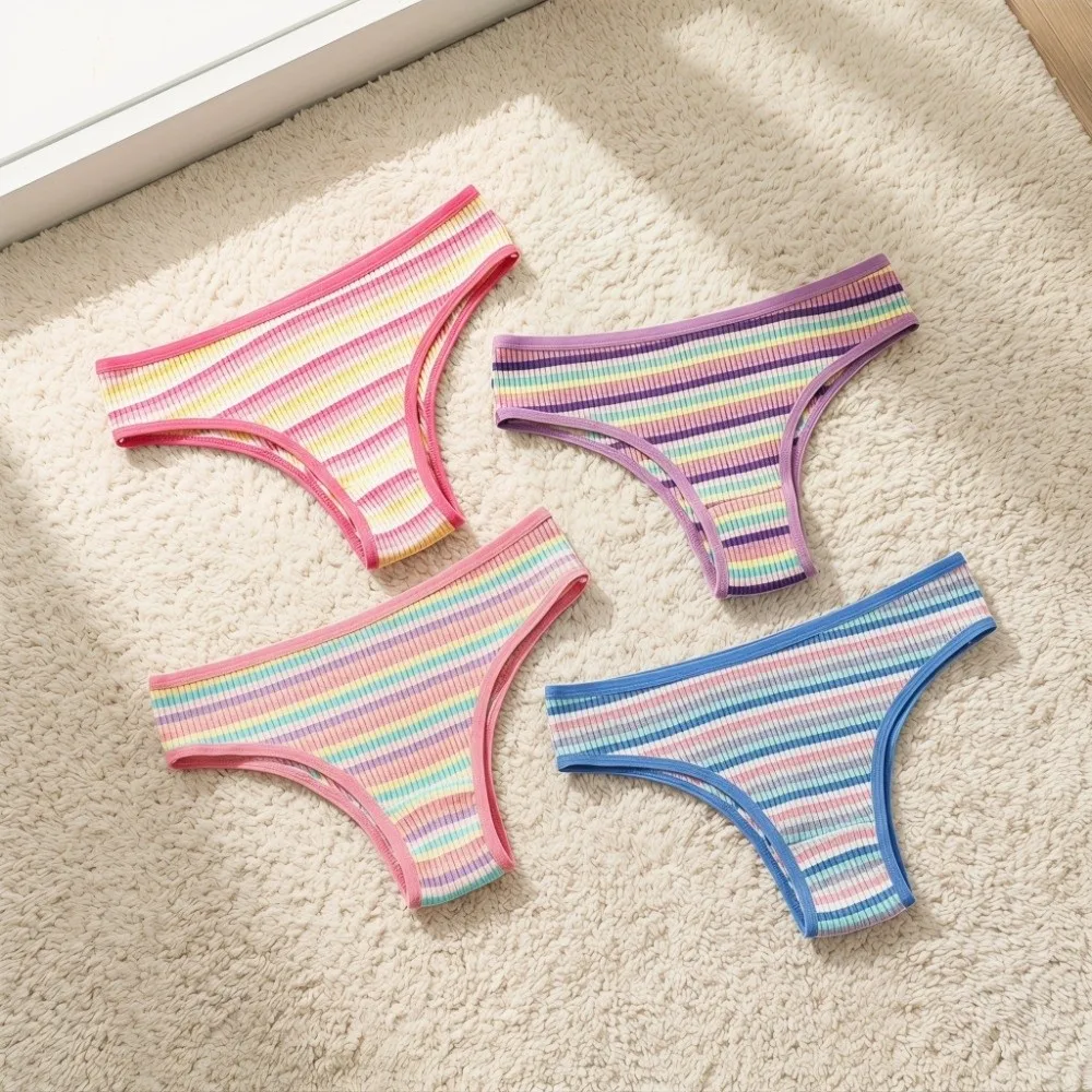 Comfortable Low Waist Striped Underpants Colorful Briefs Women's Underwear Soft Cotton Triangle Panties Lady