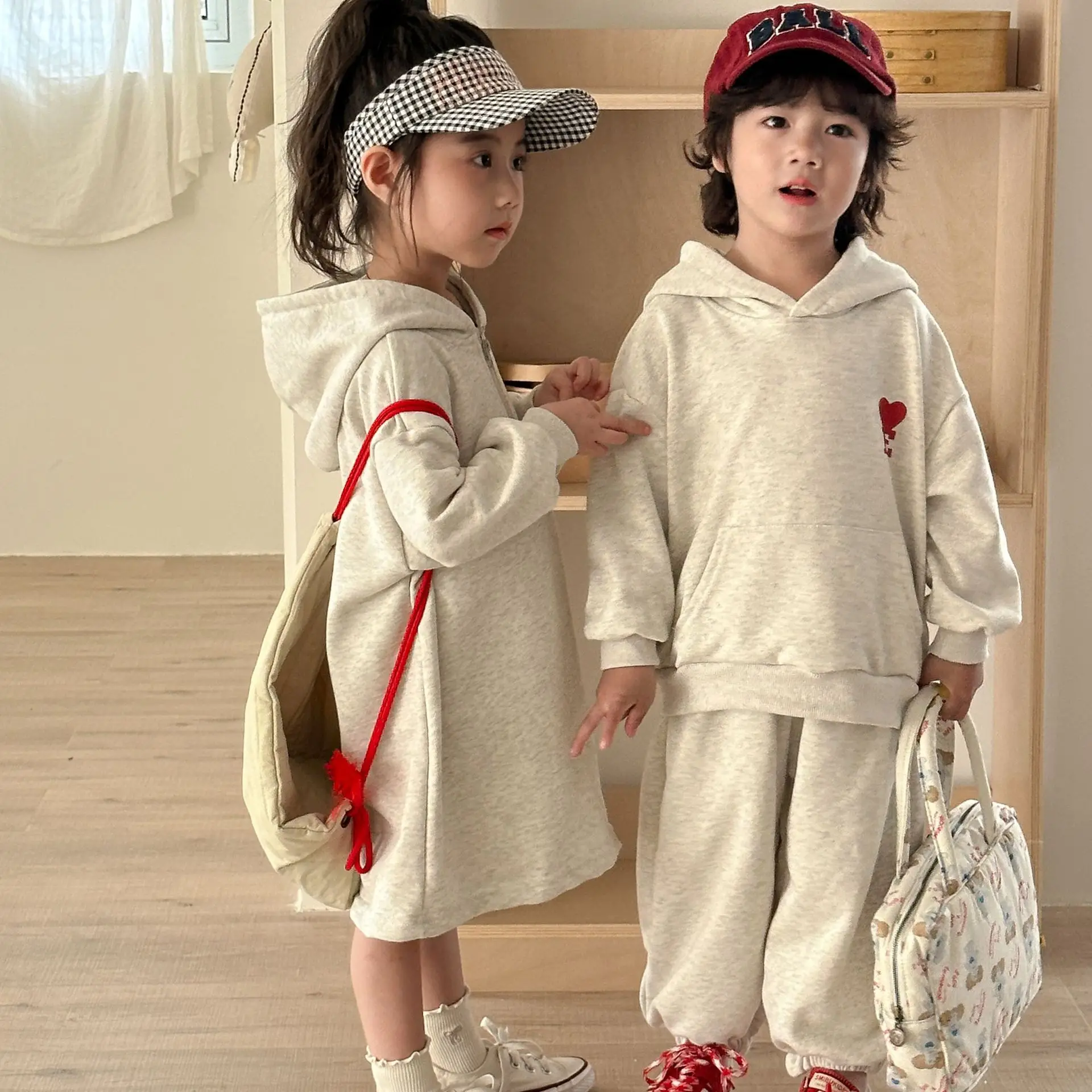 2025 Spring New Children Sports Set Boys Hooded Sweatshirt + Pants 2pcs Suit Cotton Girls Casual Dress Brother Sister Outfits