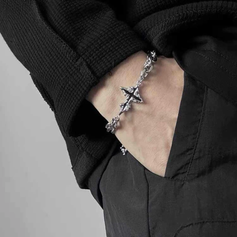 Europe and The United States Punk Style Cross Chain Double Bracelet Men and Women Gothic Niche Holiday Jewelry Accessories