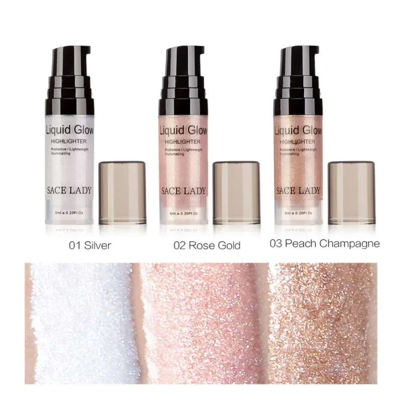 6ml Highlighter Liquid Glow Makeup Waterproof Glitter Brighten Glow Face Cream Body Contour Shine Cosmetic