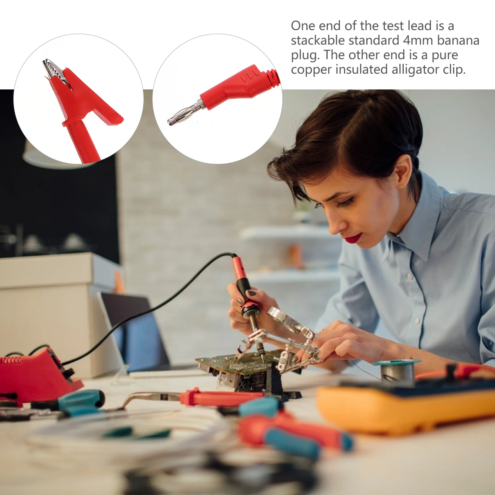 

1 pc 4Mm Banana Plug To Alligator Clip Test Lead Red Silicone Wire For Multimeter Motor Testing Test Cable Electrical Probe