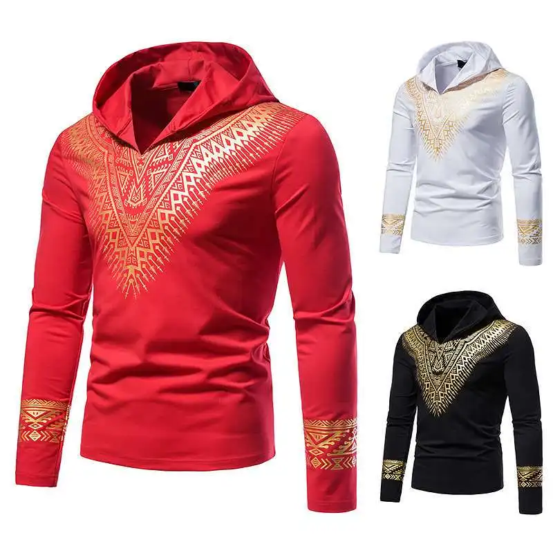 Loose Ethnic Style Bronzing Bottoming Shirt Youth Euro Digital Print PU Leather Long Sleeve T-Shirt Cleanfit Collar Non-fading