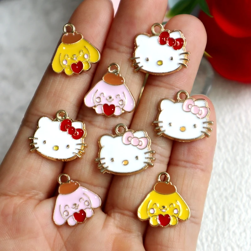 10PC Hello Kitty Sanrio Cartoon Avatar Metal Pendant Cute Alloy Charm DIY Handmade Necklace Bracelet Jewelry Component Accessory