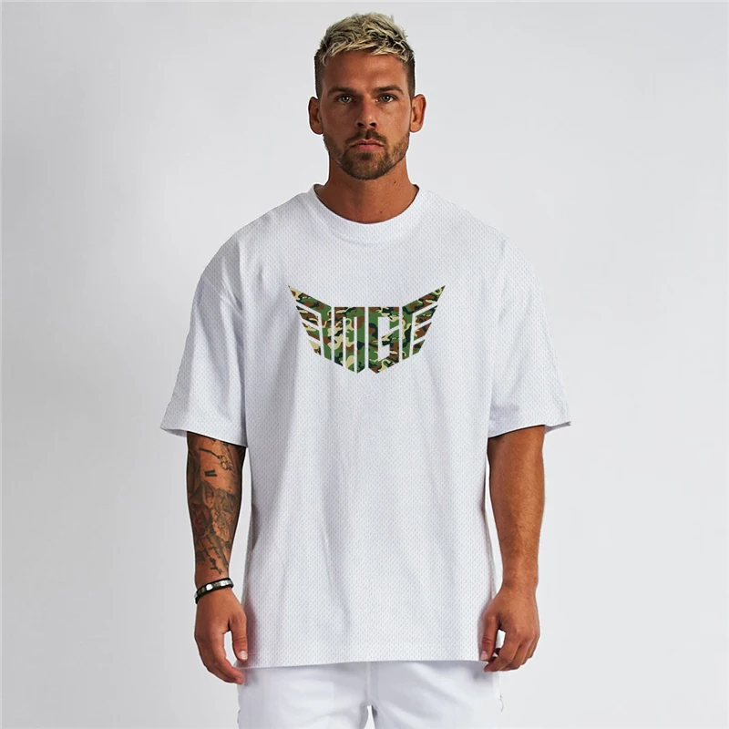 Summer Mens New Gym Workout basketball  Quick-drying Mesh Muscleguys Sleeveless Breathable Sportswear Oversized Fitness t-shirt
