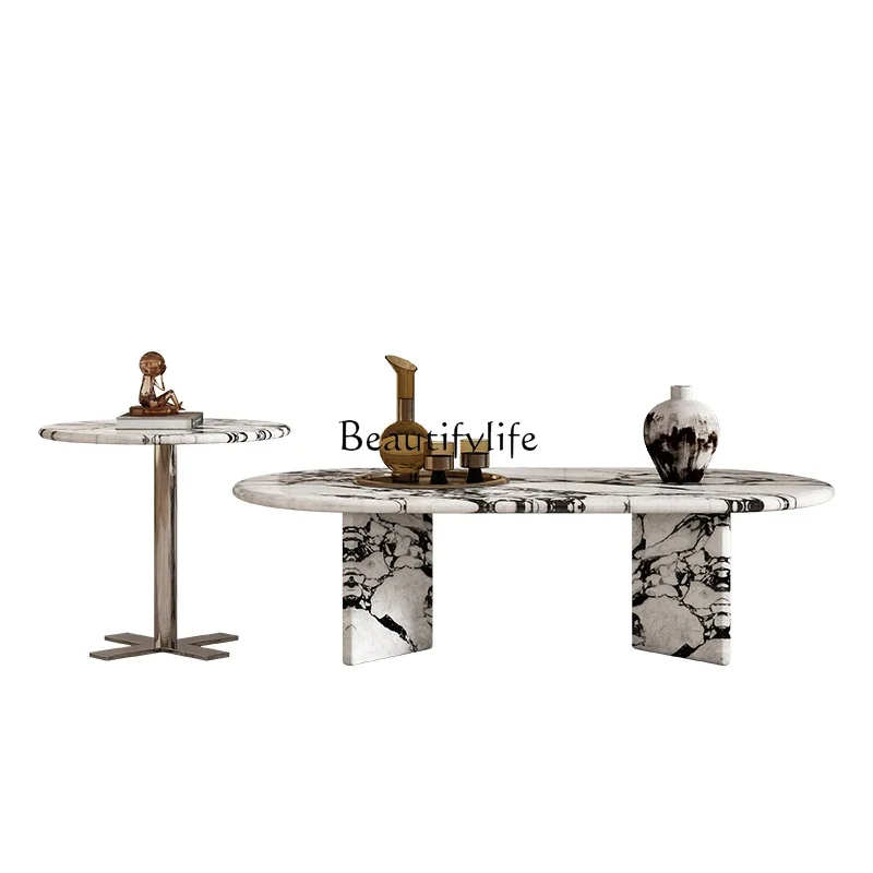 

FG11Retro living room home coffee table marble French cream wind round table simple and modern