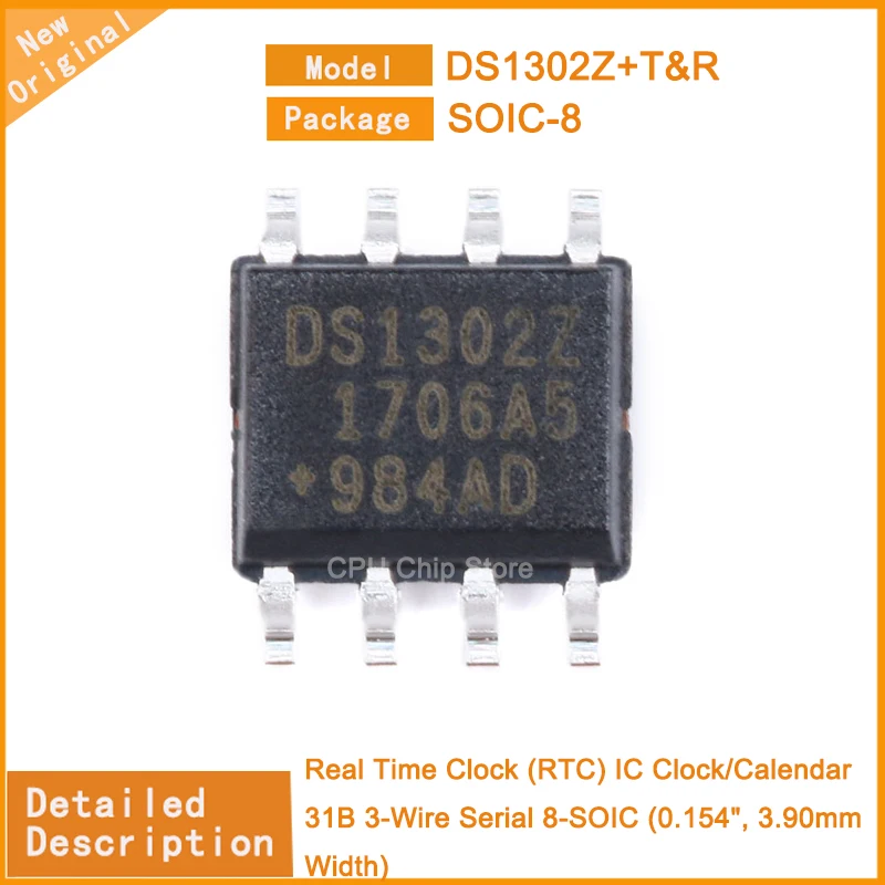 5Pcs/Lot  New Original  DS1302Z+T&R DS1302Z   Real Time Clock (RTC) IC Clock/Calendar 31B 3-Wire Serial 8-SOIC