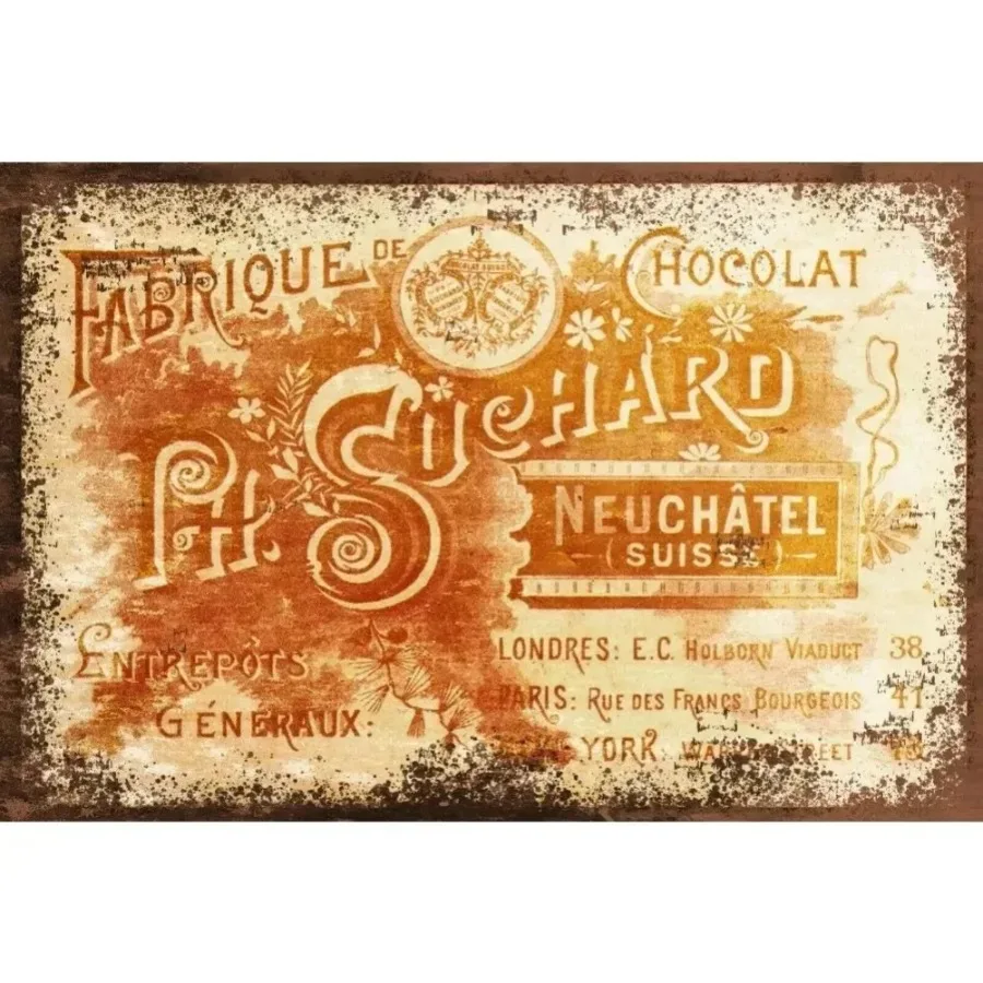 Letrero de metal vintage Suchard: Nostalgia de cafetería de cocina con dije de chocolate envejecido: decoración ideal para cafeterías y amantes, regalo perfecto