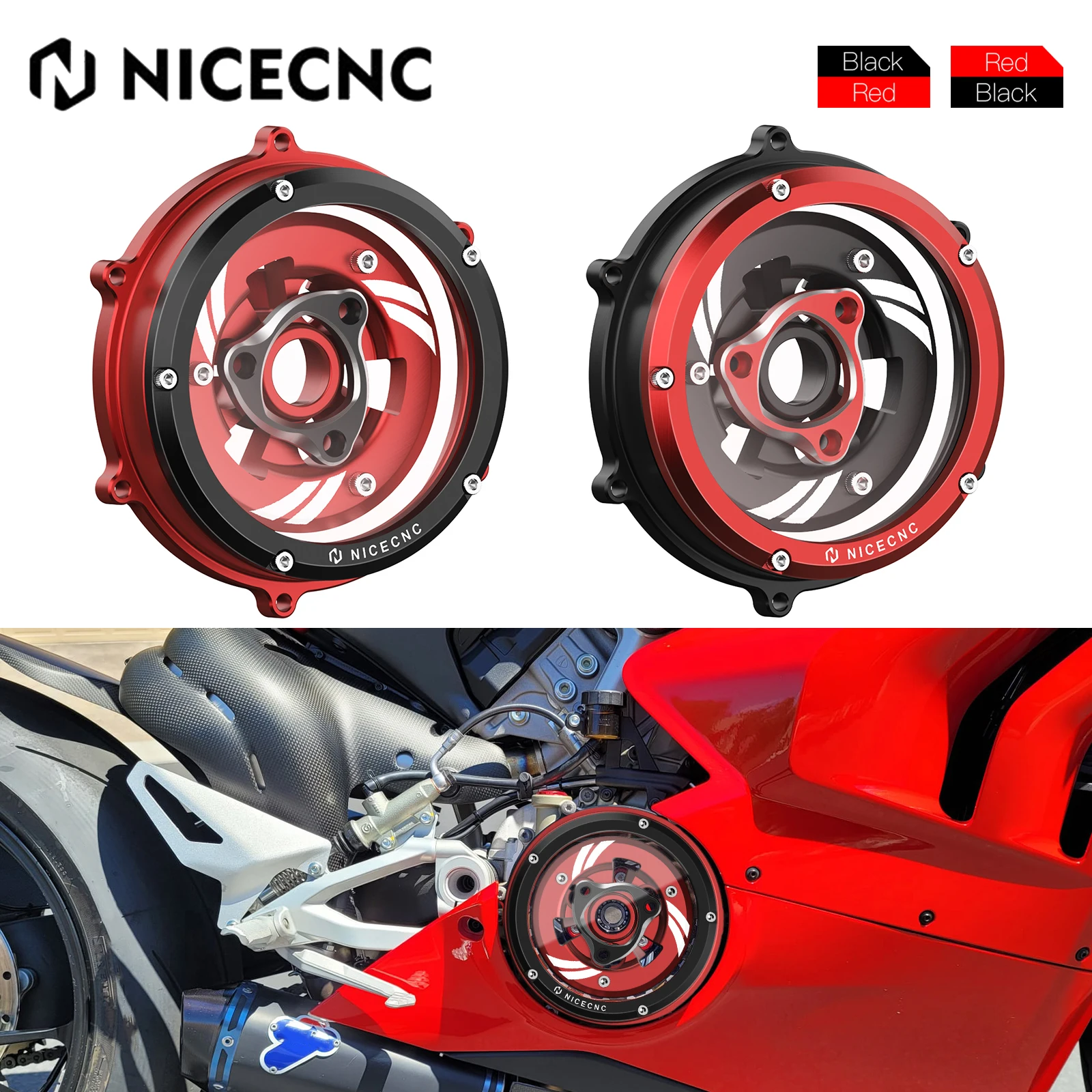 

Motorcycle Transparent Engine Clutch Cover For Ducati Panigale V4S V4 2018-2024 Spring Retainer Pressure Plate Kit CNC Aluminum