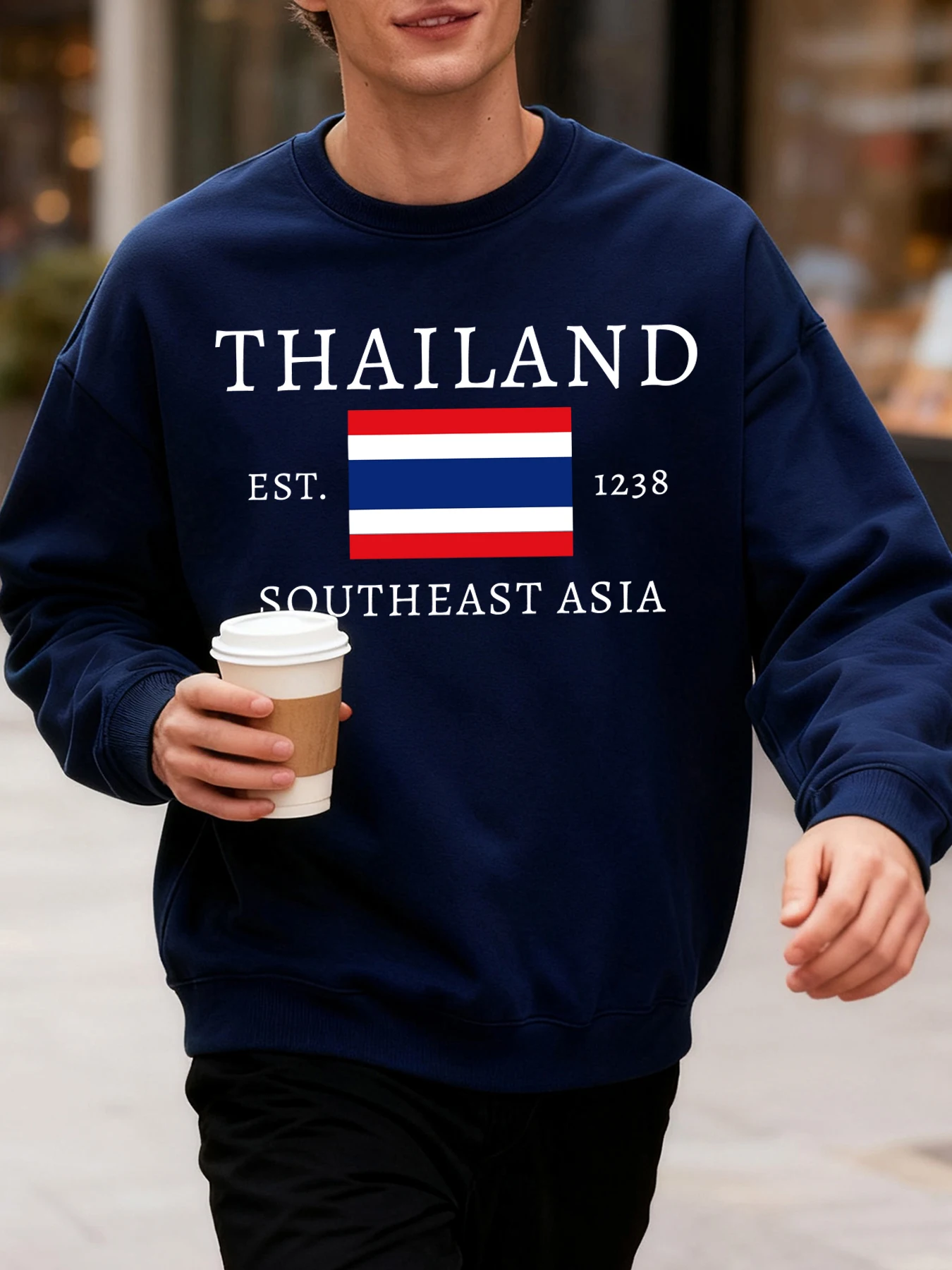 تايلاند جنوب شرق آسيا مطبوعة الخريف الرجال البلوز الملابس الناعمة العصرية فضفاضة كل مباراة الشارع الشهير Crewneck الموضات البلوز