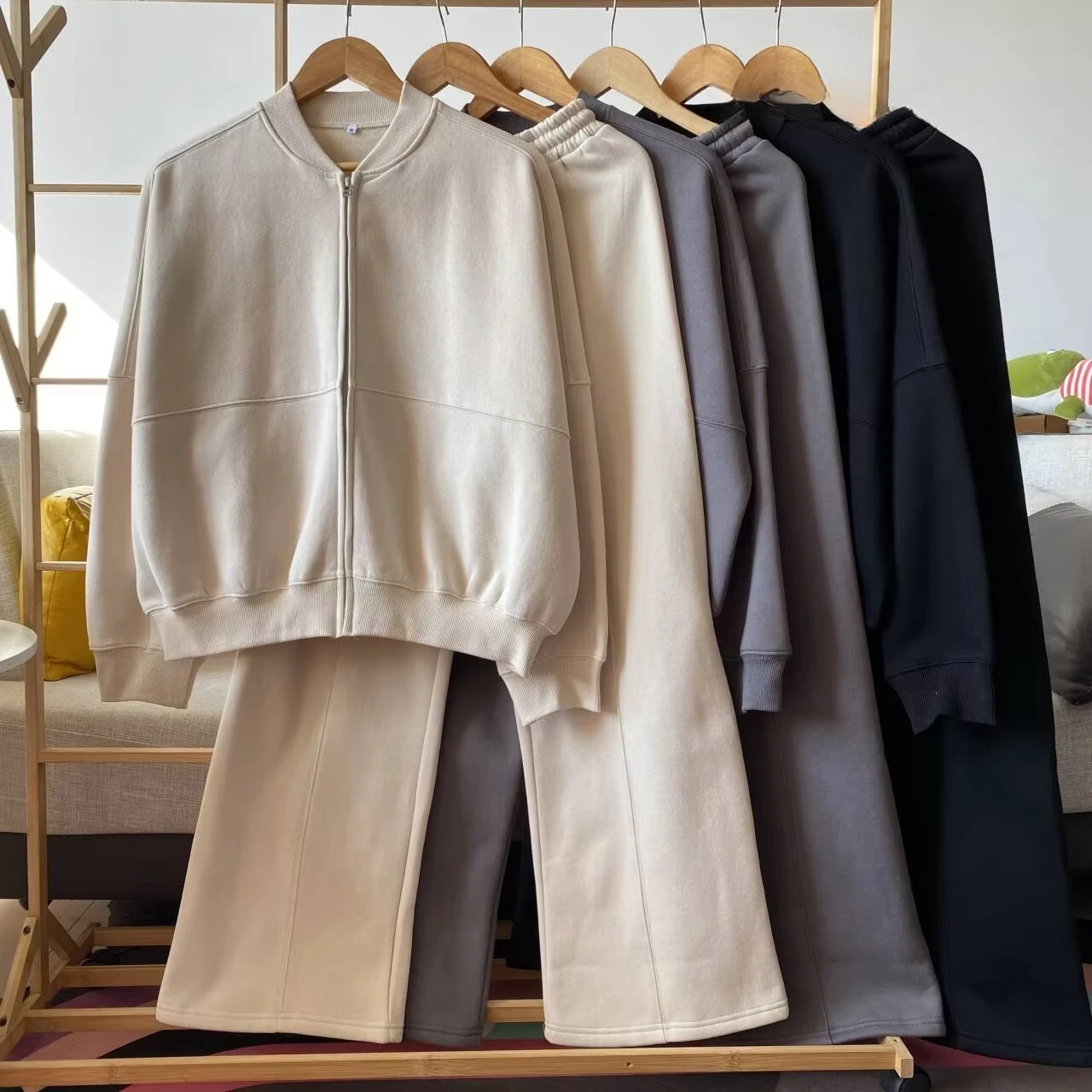 Cotton Zipper Cardigan Sets To Woman 2024 Tracksuit Suits Baggy Pants Sportswear Women Sweater 2 Piece Set Women Outfits
